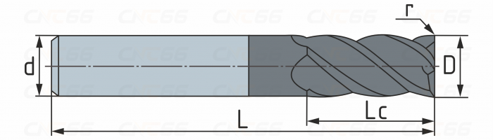 Фреза радиусная твердосплавная 4 зуба, HRC 55, 12х30х12х100L,R05