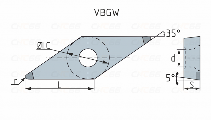 1NU-VBGW160408-KBCN700 Пластина токарная с вставками из кубического нитрида бора (CBN)