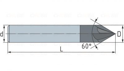 Фреза твердосплавная фасочная 3 зуба, HRC55, 14x21x14x100L-60°