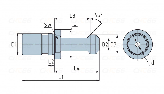 Штревель BT50x45 с отверстием для СОЖ
