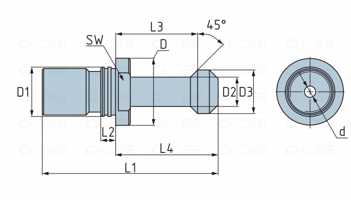 Штревель BT40x45 с отверстием для СОЖ и уплотнительным кольцом