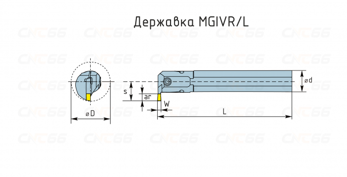 MGIVR3732-6 Резец (державка) канавочный расточной