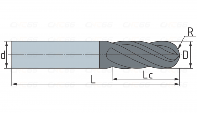 Фреза сферическая твердосплавная 3 зуба, HRC 65, 4х10х2х50L,R1
