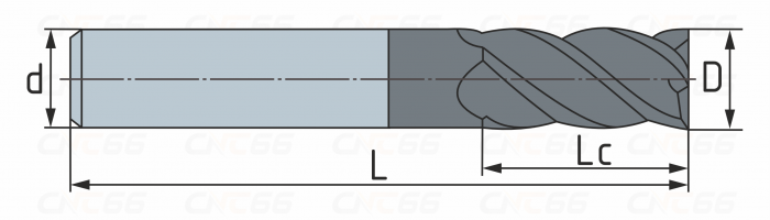 Концевая фреза с плоским торцом 2 зуба, AL, 5х15х5х50L